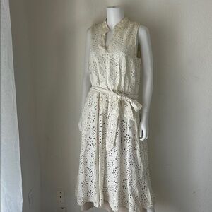 Sutton Studio Cream Sleeveless Eyelet Midi Dress